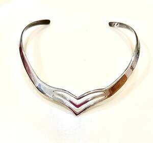 Vtg Taxco Mexico 925 Sterling Silver Modernist Chevron V-Shape Collar Necklace